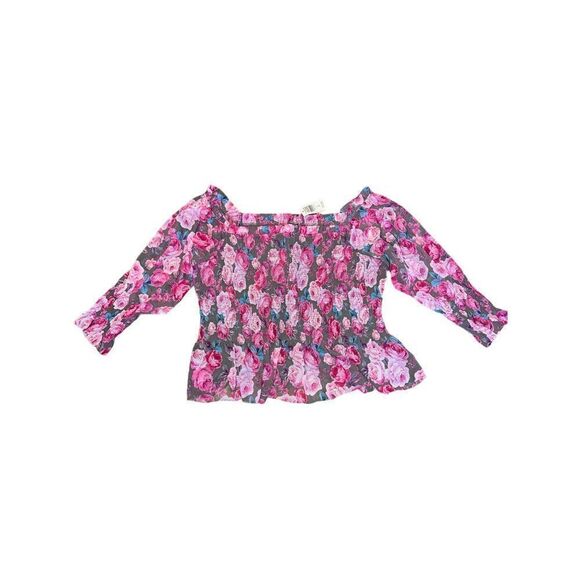 NWT Crinkle Chiffon Smocked Waist Off-Shoulder Crop Top Size 5 - Picture 5 of 16